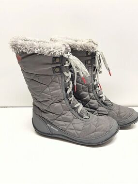 Columbia Women's Gray Quilted Lace-Up Winter Boots with Faux Fur Collar